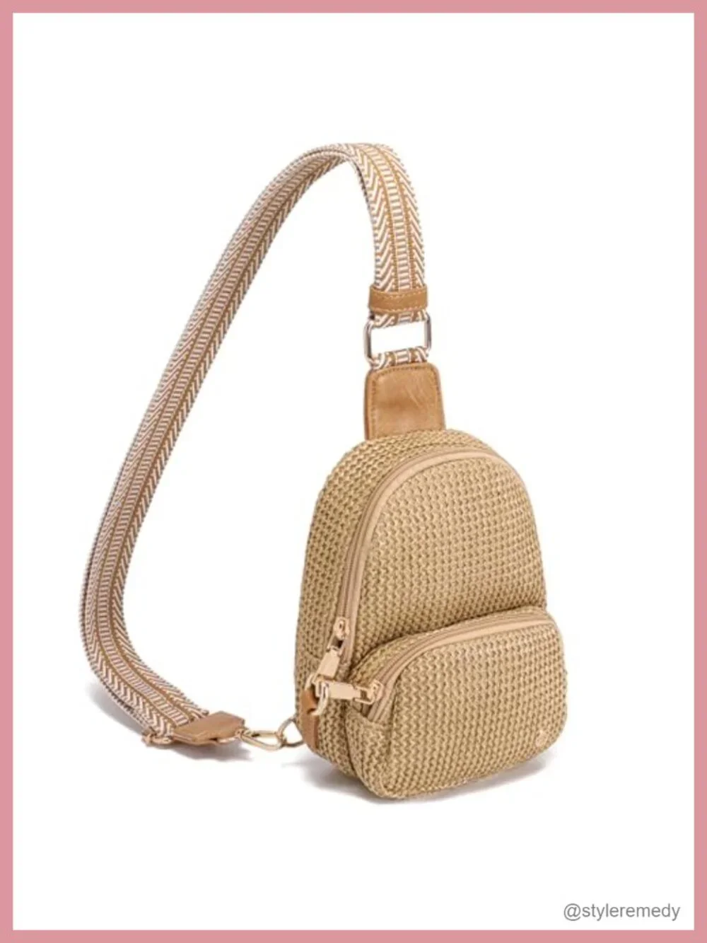 Woven Faux Straw Crossbody Bag Anti-Theft RFID Blocking Sling Purse Lightweight